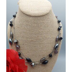 Premier Designs Gun Metal & Black Hematite Bead Collar Necklace Multi Strand Cha